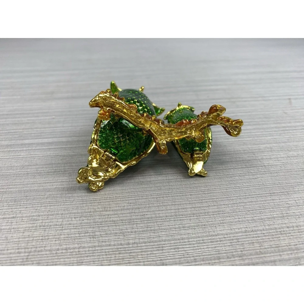 Owl Trinket Box Green Enamel Goldtone Rhinestones‎ Magnetic Closure Vintage